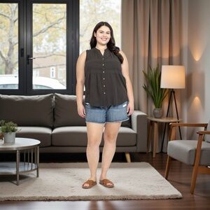 NEW, Warehouse One, Olive Night Sleeveless Button-Front Blouse, Size 3X